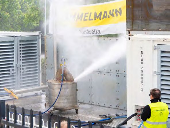 Hammelmann Australia water blasting demonstration with a high-pressure spray