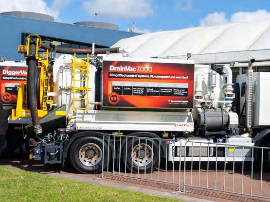 Vacuum truck on display outdoors