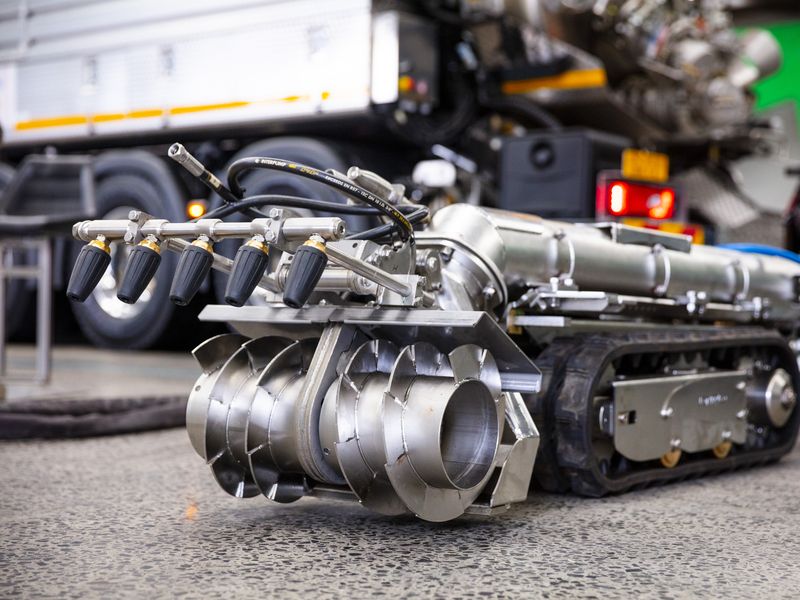 KOR tracked robotic cleaning unit fitted with high-pressure jetting nozzles