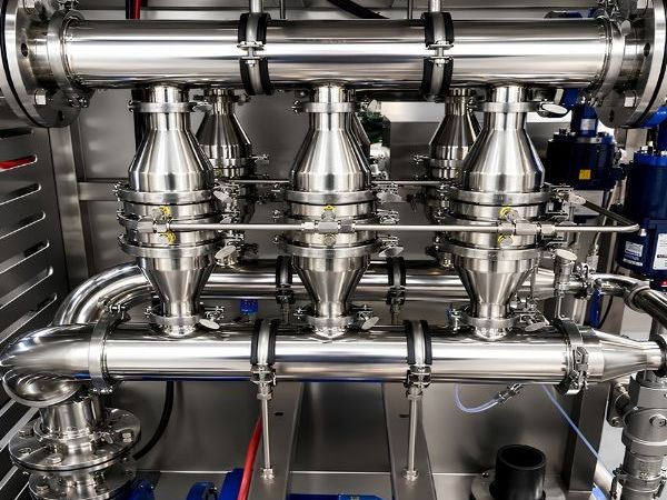 Stainless steel pipework and blue pump on Nano Bubble Technologies treatment equipment